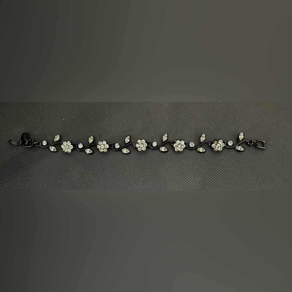 Ladies Costume Jewelry Statement Piece Rhodium Black w/Crystals